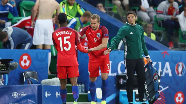 Harry Kane of England is brought in for Daniel Sturridge