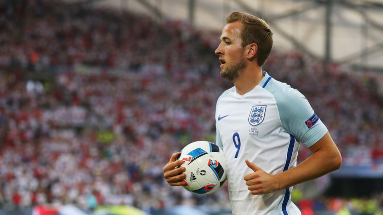 MARSEILLE, FRANCE - JUNE 11:  Harry Kane of England prepares for a corner kick during the UEFA EURO 2016 Group B match between England and Russia at Stade 