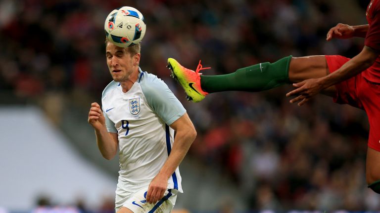 Portugal's Bruno Alves (right) commits a foul on England's Harry Kane for which he is sent-off during an International Friendly at Wembley Stadium, London