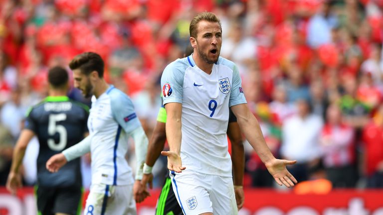 Harry Kane of England reacts