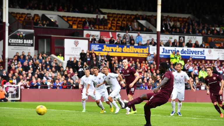 Prince Buaben brings Hearts level from the penalty spot