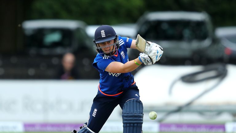 Heather Knight of England in action during the second Women's Royal London ODI match between England and Pakistan at New Road