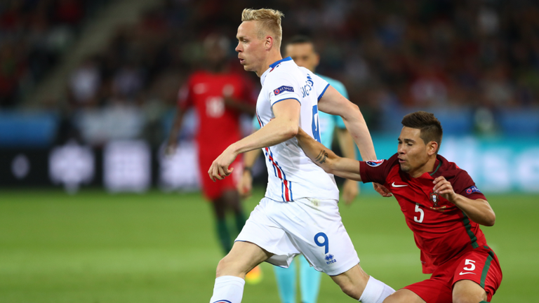 Kolbeinn Sigthorsson in action against Portugal