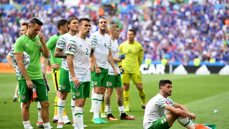 Dejected Republic of Ireland players including Seamus Coleman and Shane Long