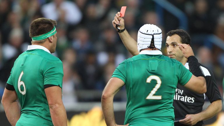 Ireland's CJ Stander is shown the red card