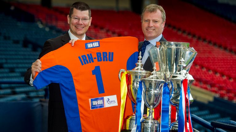 SPFL chief executive Neil Doncaster (left) and AG Barr head of marketing Adrian Troy