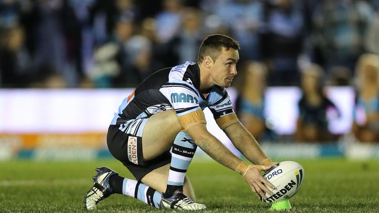 SYDNEY, AUSTRALIA - JUNE 25:  James Maloney of the Sharks lines up for goal during the round 16 NRL match between the Cronulla Sharks and the New Zealand W