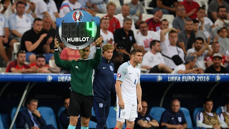 James Milner comes on for England against Russia