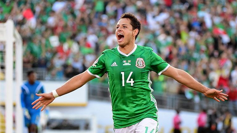 Javier Hernandez celebrates after his goal for Mexico against Jamaica