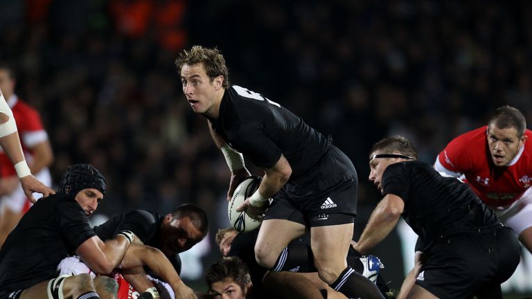 DUNEDIN, NEW ZEALAND - JUNE 19:  Jimmy Cowan of the All Blacks passes the ball during the First Test match between the New Zealand All Blacks and Wales at 