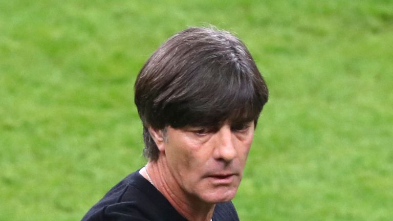 Germany coach Joachim Loew points during the Euro 2016 Group C soccer match between Germany and Poland at the Stade de France in Saint-Denis, north of Pari