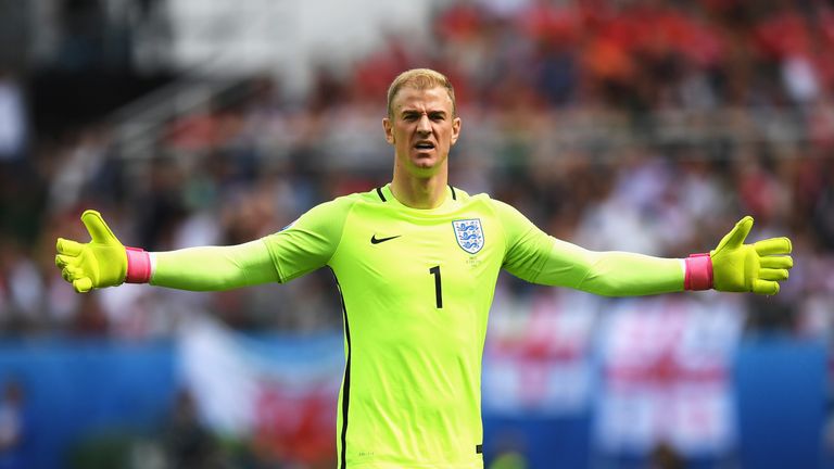 Joe Hart of England gestures during the UEFA EURO 2016 Group B match between England and Wales at Stade Bollaert-Delelis on June 16