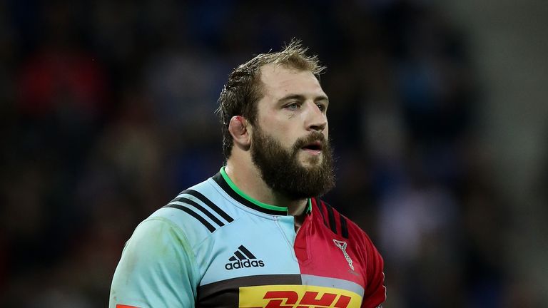 LYON, FRANCE - MAY 13:  Joe Marler of Harlequins looks on during the European Rugby Challenge Cup Final match between Harlequins and Montpellier at Stade d