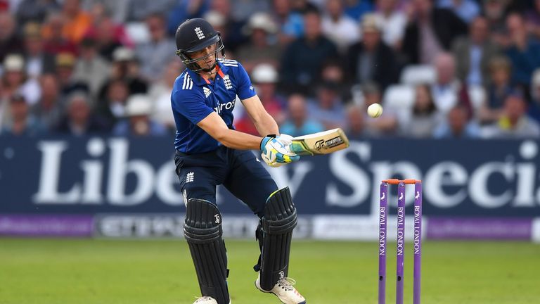 Jos Buttler of England plays the ramp shot during the 1st ODI Royal London One Day match between England and Sri Lanka