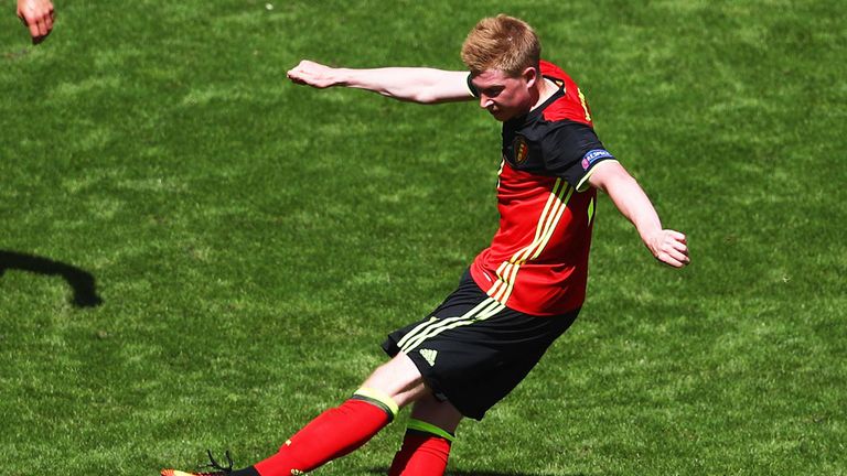 Kevin de Bruyne hits a shot during Belgiums win over Republic of Ireland