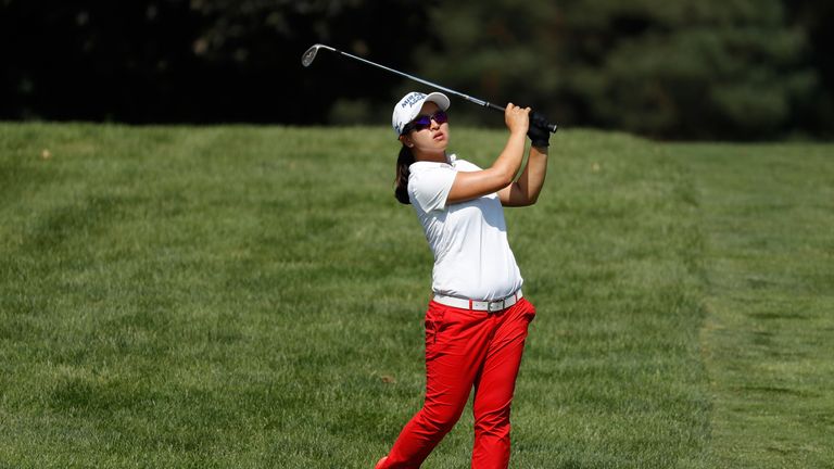 Kim Sei Young hits her second shot at the 16th hole during the final round of the Meijer Classic.