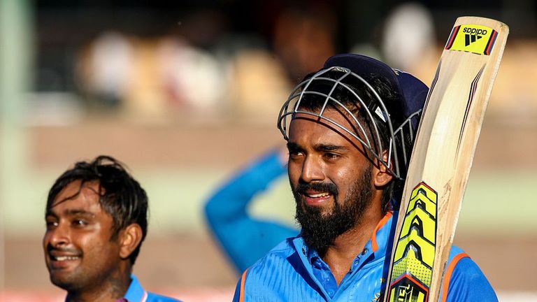 Lokesh Rahul (R) and Ambati Rayudu (L) walk off   after sealing victory for India against Zimbabwe 