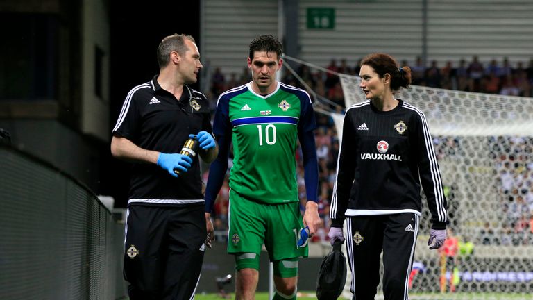 Northern Ireland's Kyle Lafferty receives treatment during the International Friendly match at the Antona Malatinskeho Stadium, Trnava, Slovakia.