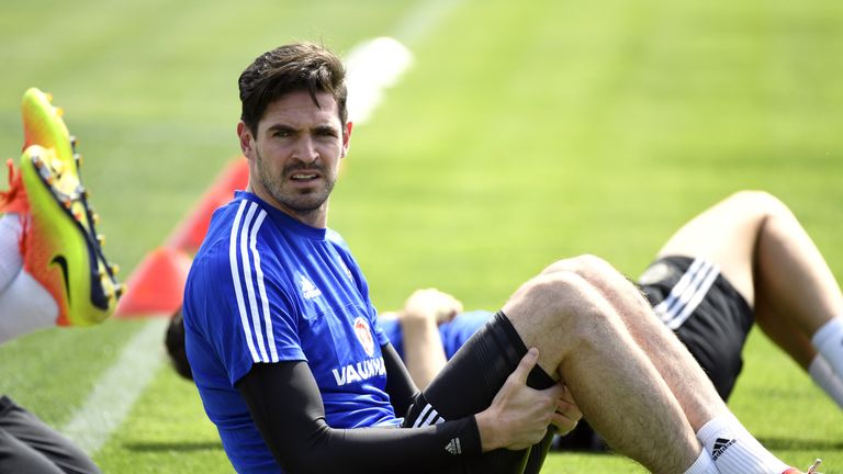 Northern Ireland's forward Kyle Lafferty attends a training session at the team's training ground in Saint George de Reneins on June 10, 2016, prior to the