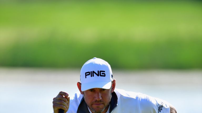 Lee Westwood of England lines up a putt on the 13th green during the first round on day one of the Nordea Masters at Bro Hof Slott
