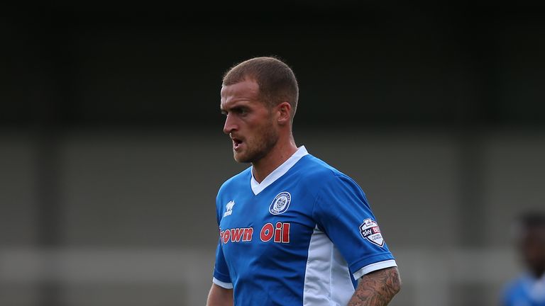 ROCHDALE, ENGLAND - JULY 25: Lewis Alessandra of Rochdale in action during the pre season friendly match between Rochdale and Huddersfield Town at Spotland