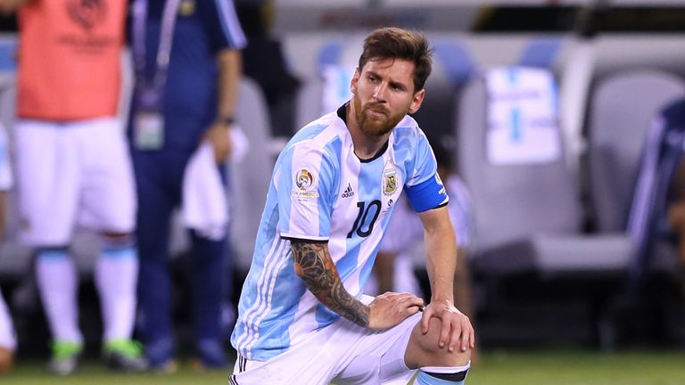Lionel Messi of Argentina reacts
