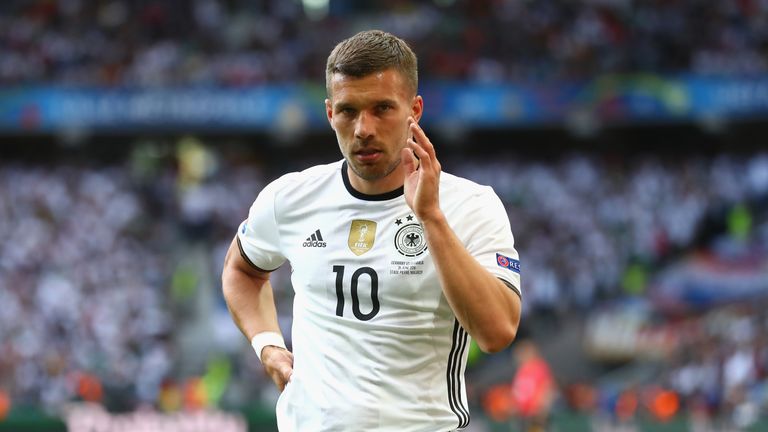 Lukas Podolski appeared as a late substitute in the last-16 win over Slovakia