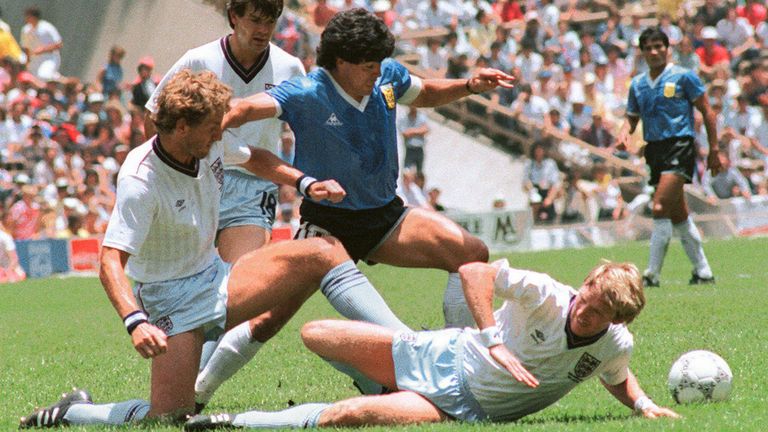 Maradona playing in the World Cup in 1986