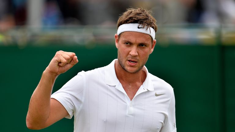 LONDON, ENGLAND - JUNE 22:  Marcus Willis of great Britain celebrates against Andrey Rublev of Russia during the 2016 Wimbledon Qualifying Session on June 