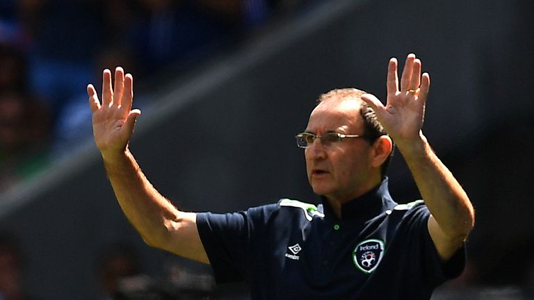 Ireland's coach Martin O'Neill gestures during the Euro 2016 round of 16 football match between France and Republic of Ireland at the Parc Olympique Lyonna