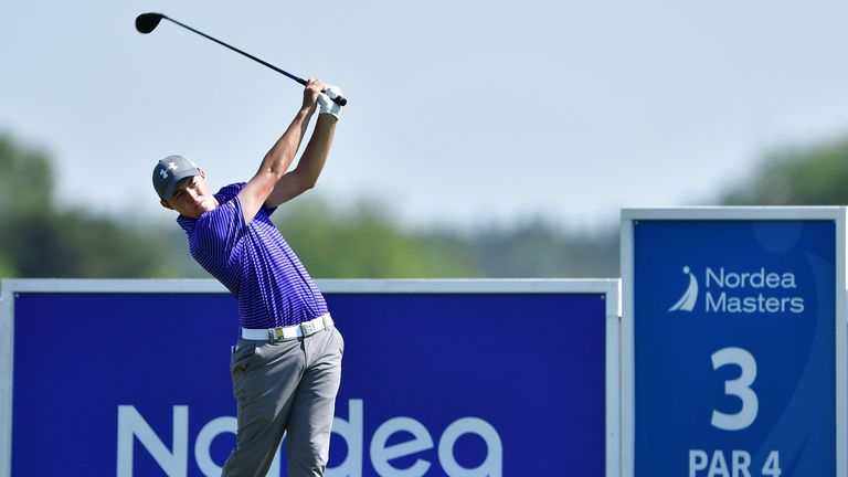 Matthew Fitzpatrick of England hits his tee shot on the 3rd hole during the second round on day two of the Nordea Masters