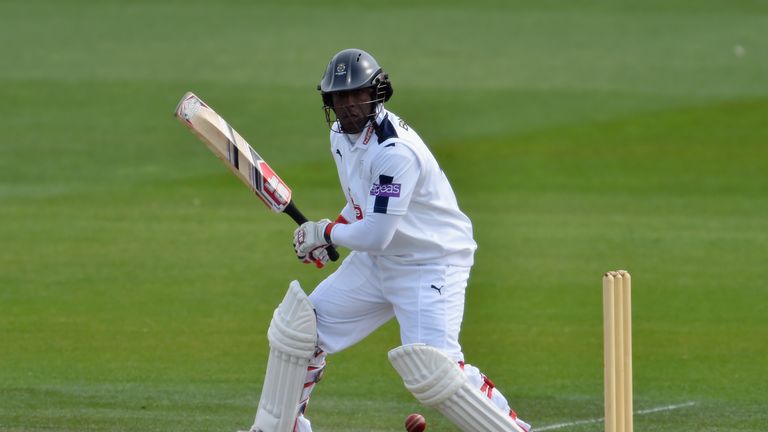 HOVE, ENGLAND - APRIL 01:  Michael Carberry of Hampshire in action during a friendly match between Sussex and Hampshire at the 1st Central County Ground on