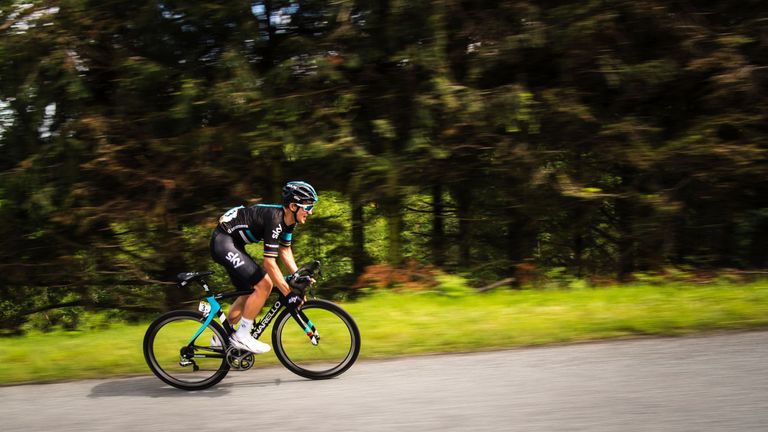 Sky's Polish rider Michal Kwiatkowski rides during the third stage of the 68th edition of the Dauphine Criterium cycling race between Creches-sur-Saone and