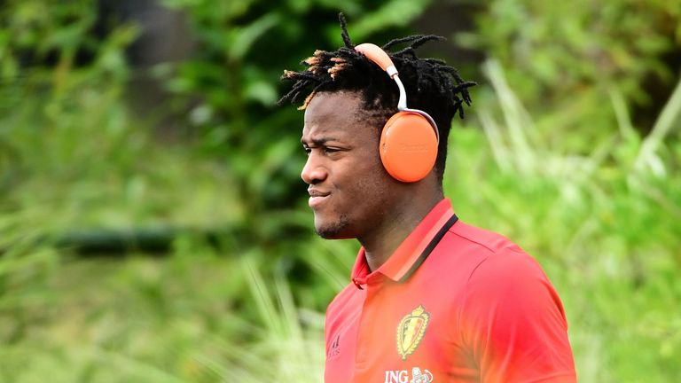 Belgium forward Michy Batshuayi arrives to take part in a training session during Euro 2016 at Le Haillan, France