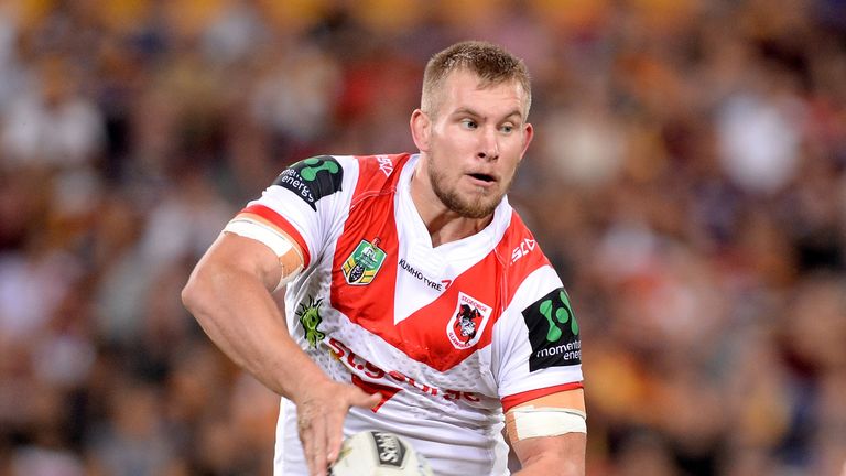 Mike Cooper of the Dragons passes the ball during the round six NRL match against the Brisbane Broncos 