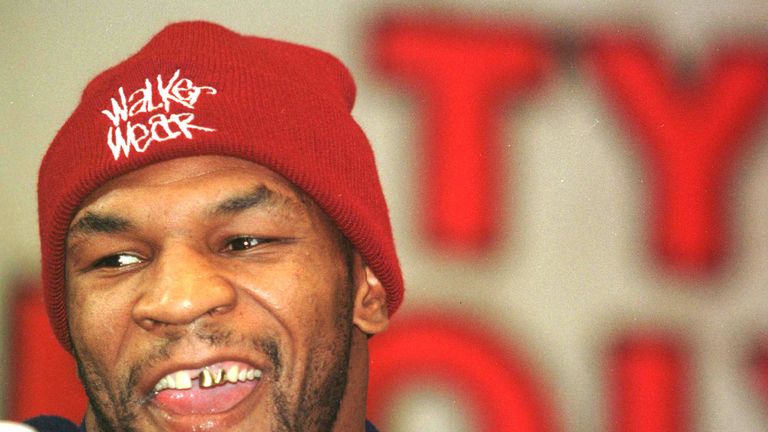 WBA Heavyweight Champion Mike Tyson has a laugh at the final press conference for his title fight versus Evander Holyfield at the MGM Grand Ho