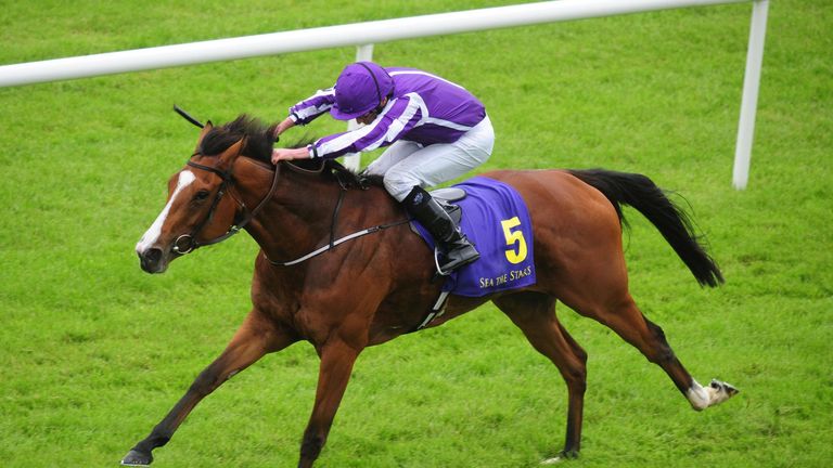Minding ridden by Ryan Moore wins the Sea The Stars Pretty Polly Stakes during day three of the Dubai Duty Free Irish Derby Festival at Curragh Racecourse,