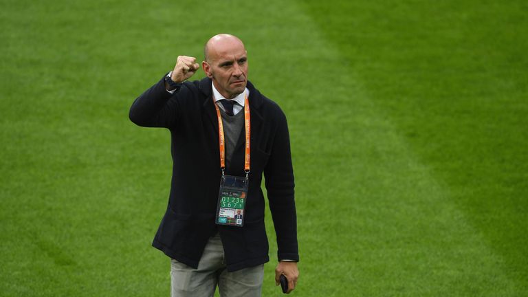 Ramon Rodriguez Verdejo aka Monchi director of football of Sevilla looks on prior to the UEFA Europa League Final match v Liverpool in Basel