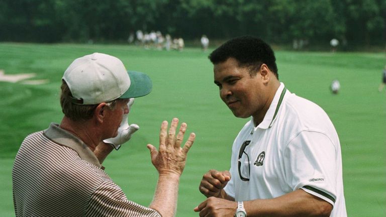 The Greatest meets the Greatest:  Nicklaus enjoyed some playful sparring with Ali at Valhalla in 1996