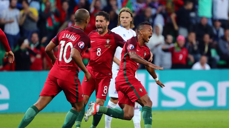 Nani celebrates his goal during the UEFA EURO 2016 Group F match between Portugal and Iceland at Stade Geoffroy-Guichard