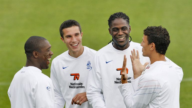 Netherlands training in August 2007. Clarence Seedorf, Robin van Persie, Mario Melchiot and Khalid Boulahrouz