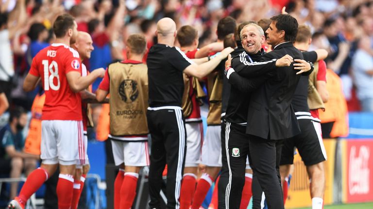 Wales' coach Chris Coleman celebrates his team's victory over Northern Ireland