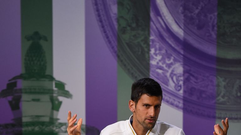 Novak Djokovic during a press conference ahead of the Wimbledon Championships
