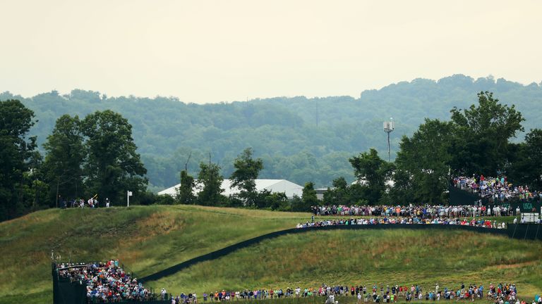 OAKMONT, PA - JUNE 16:  Fans watch the play on the sixth hole during the first round of the U.S. Open at Oakmont Country Club on June 16, 2016 in Oakmont, 