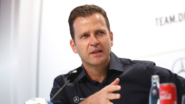 Oliver Bierhoff, team manager of the Germany, talks to the media during a Germany press conference at Euro 2016