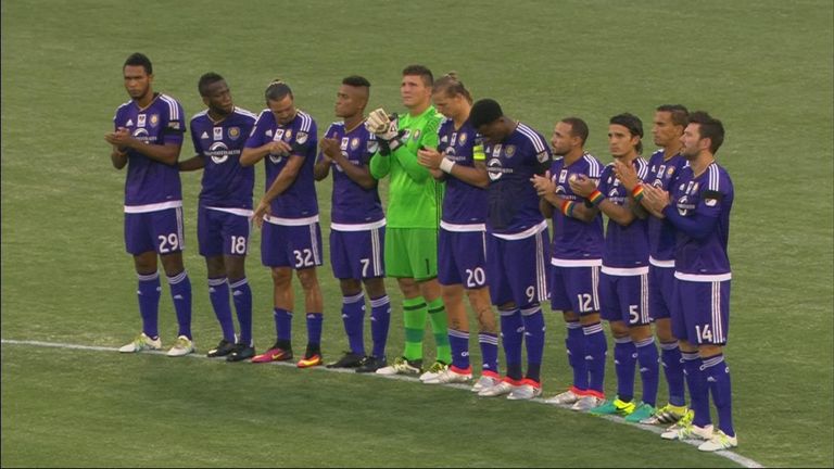 Orlando City FC players pay tribute to the victims of the Pulse nightclub shooting, v San Jose Earthquakes, Major League Soccer