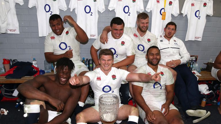 Owen Farrell leads the celebrations after England's whitewash of Australia