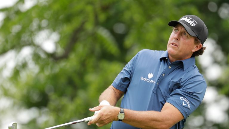 DUBLIN, OH - JUNE 04:  Phil Mickelson watches his tee shot on the fourth hole during the third round of The Memorial Tournament at Muirfield Village Golf C