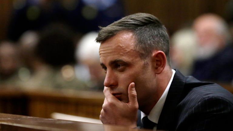 Oscar Pistorius in the dock for his sentencing hearing on Monday