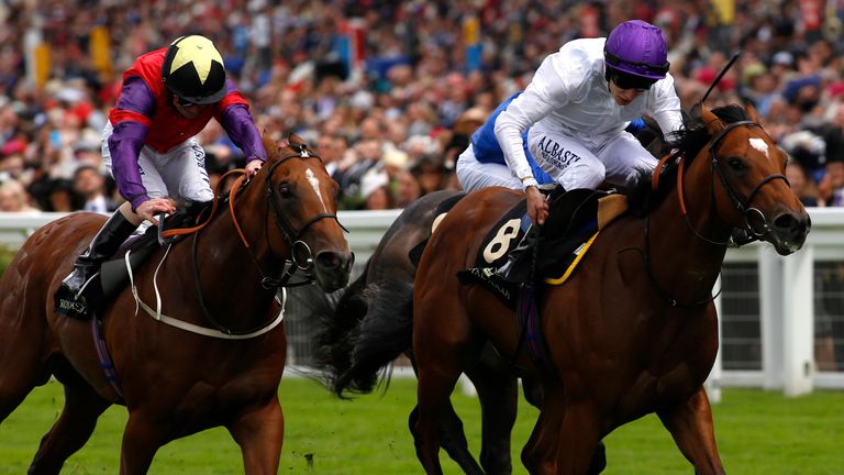 Luke Morris and Prince Of Lir hold off The Last Lion to win the Norfolk Stakes at Royal Ascot.